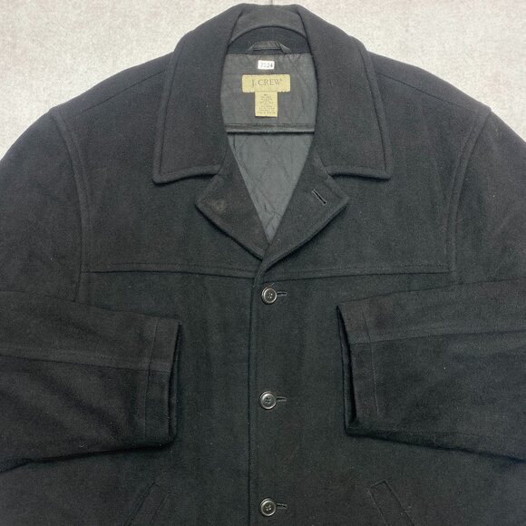 Vintage J. Crew Wool Blend Peacoat Men's XL Black Quilted Lining Collared Jacket